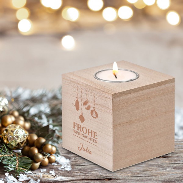 Frohe Weihnachten Teelicht / Teelichthalter mit Namen graviert