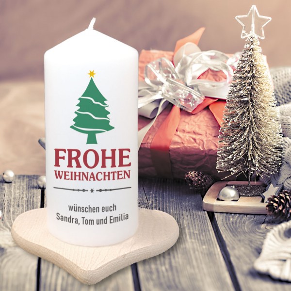 Personalisierte Kerze Frohe Weihnachten mit Wunschtext bedruckt