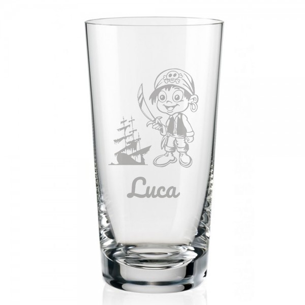Trinkglas von Leonardo mit Piratenmotiv und Namen graviert