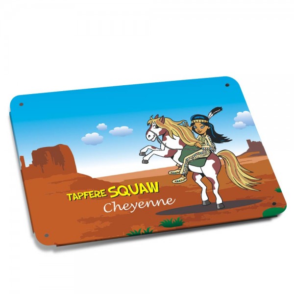 Schickes Blechschild mit Indianersquaw und Namen