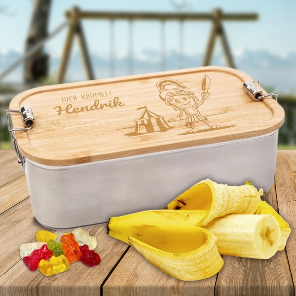 Lunchbox Edelstahl mit Gravur Ritter und deinem Namen