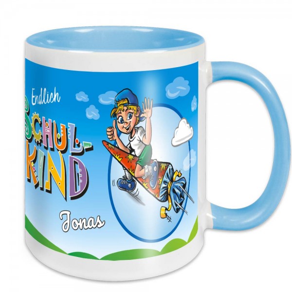 Tasse zur Einschulung für Jungs - personalisiert mit Namen