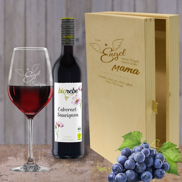 Wein Geschenkset Rotwein mit Namen - Engel ohne Flügel