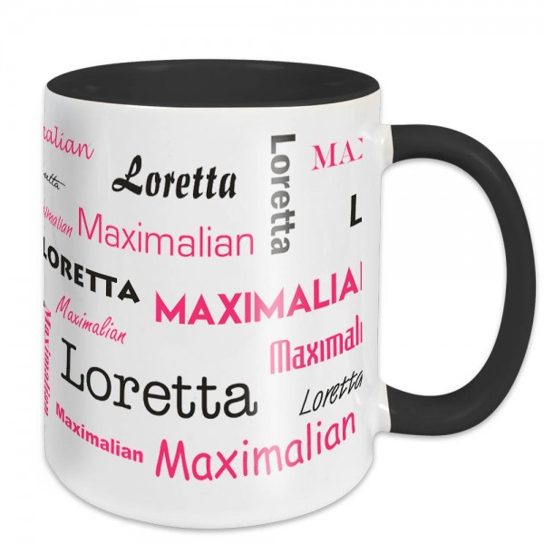 Kreative Tasse mit zwei Namen oder für Paare - schwarz