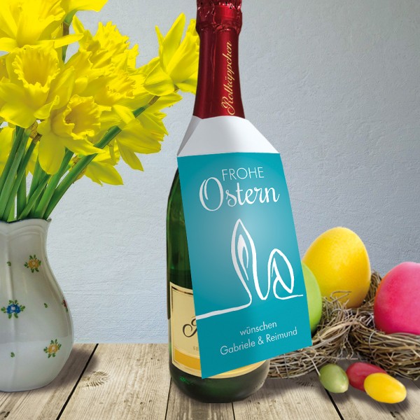 Persönlicher Flaschenanhänger für Sektflaschen zu Ostern