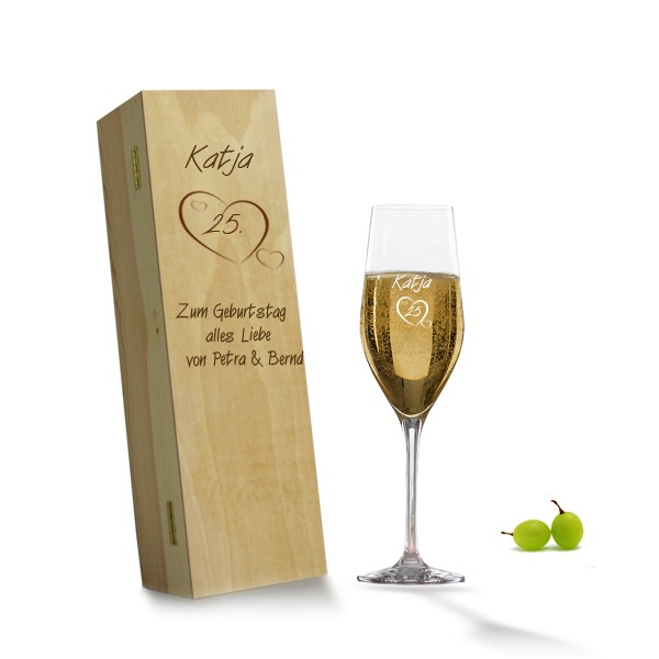 Personalisierbares Geschenk - Sektglas in Holzkiste Geburtstag