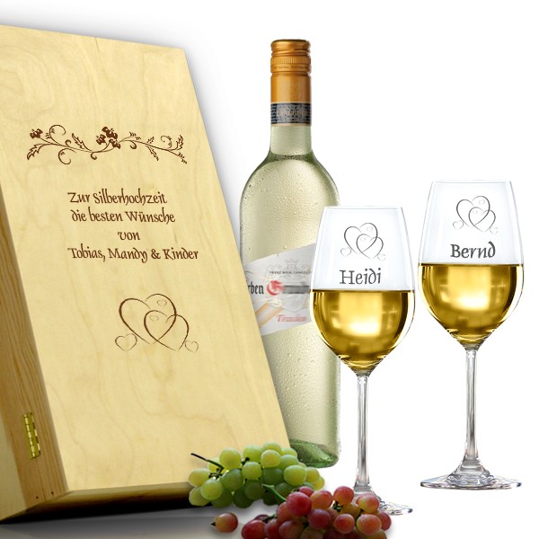 Weingläser zur Silberhochzeit als Geschenkset