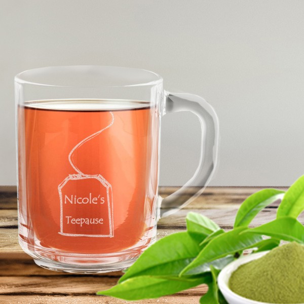 Leonardo Teeglas mit Gravur eines Teebeutels und Namen personalisiert