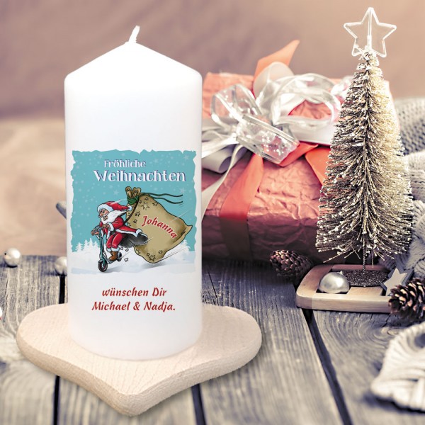 Motivkerze "Fröhliche Weihnachten" mit Namen und Text individuell bedruckt