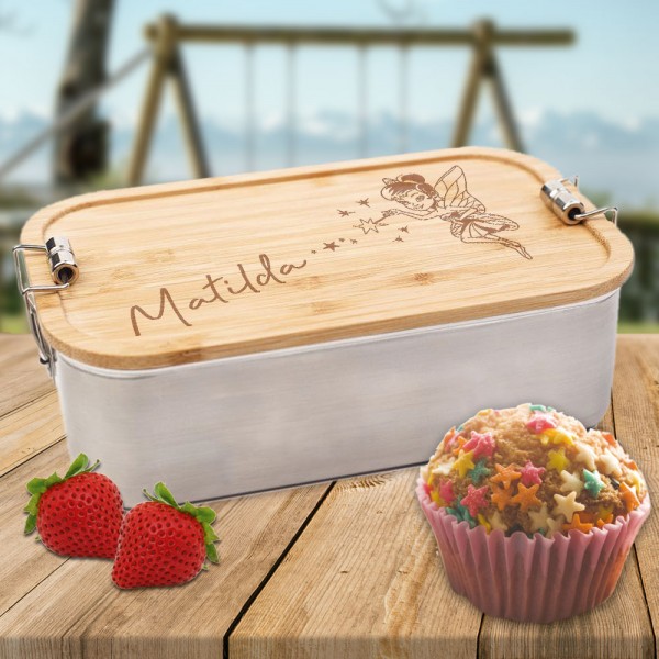 Brotdose Bambusdeckel mit Gravur Fee und Name