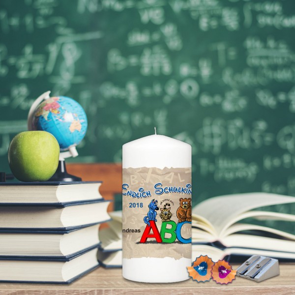Bedruckte Kerze zum Schulanfang / zur Einschulung mit Namen