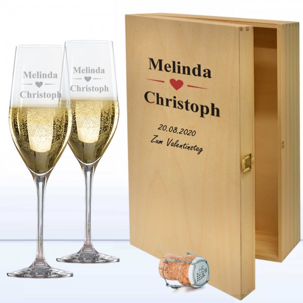 Sekt-Geschenk-Set in 2er Holzkiste mit individuellem Druck