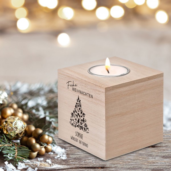 Teelicht / Teelichthalter Weihnachten bedruckt mit Namen und Text