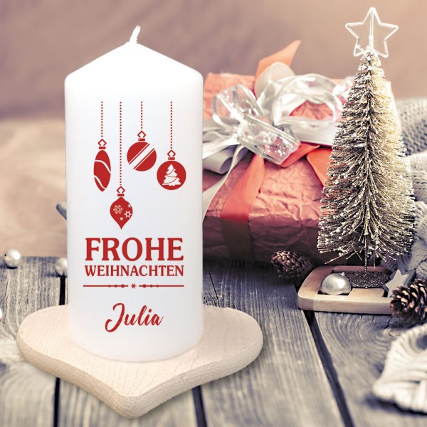 Bedruckte Kerze Frohe Weihnachten mit Namen personalisiert