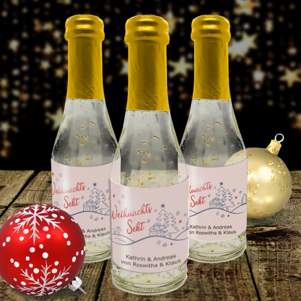 Weihnachts Sekt 0,2 l mit Goldflocken und eigenem Etikett