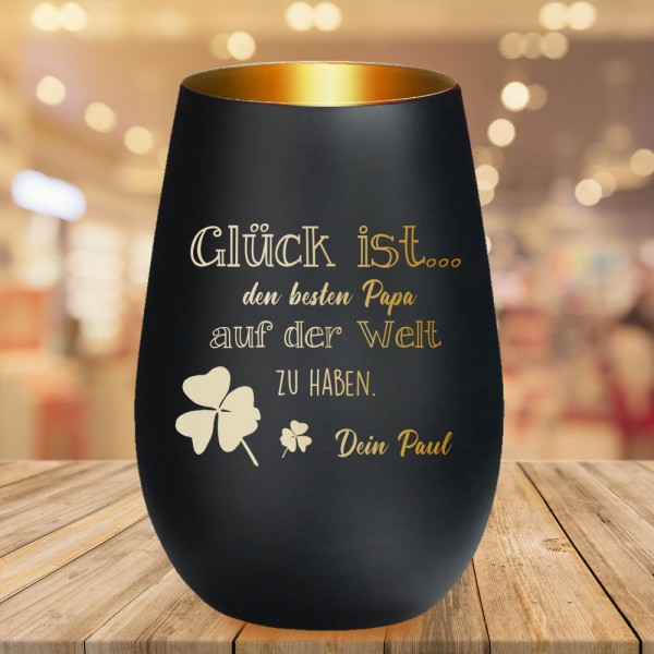 Modernes Windlicht Glück ist mit individueller Gravur