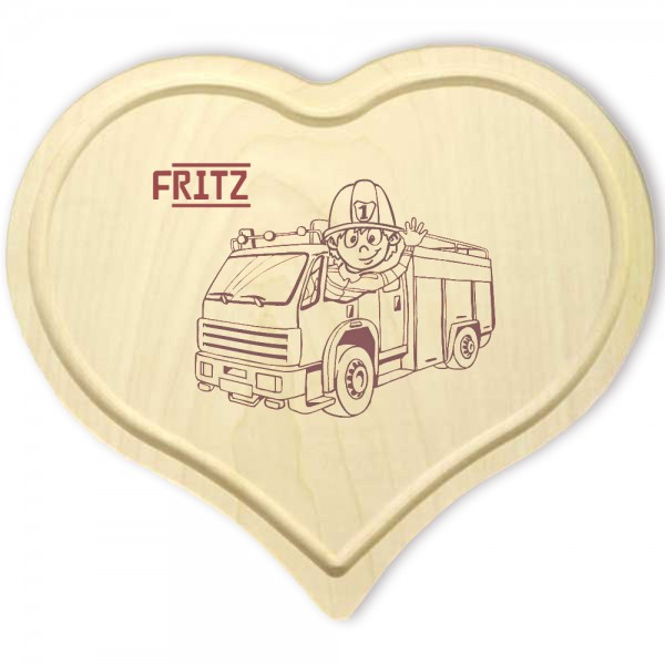 Herz Frühstücksbrettchen mit Feuerwehr und Namensgravur