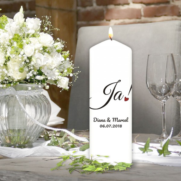 Personalisierte Kerze zur Hochzeit mit Namen und Datum