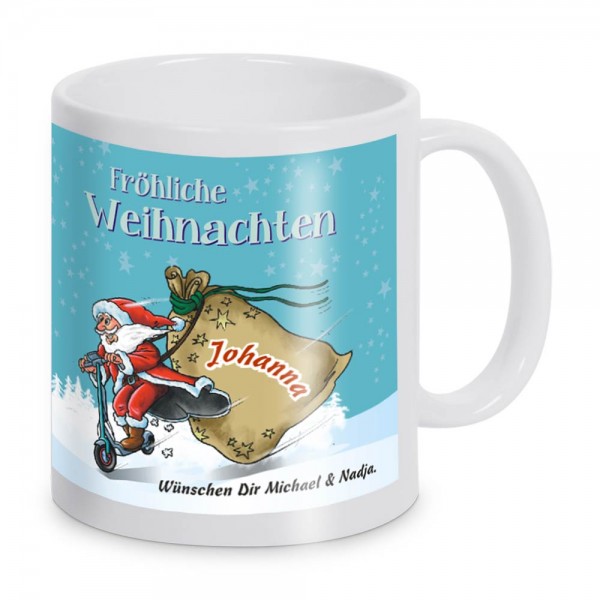 Weihnachts-Tasse E-Scooter mit Namen bedruckt