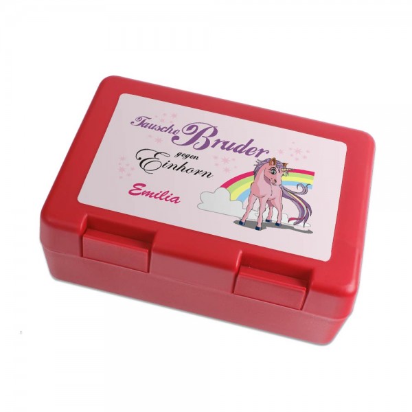 Einhorn Geschenk Brotdose "Tausche Bruder..."