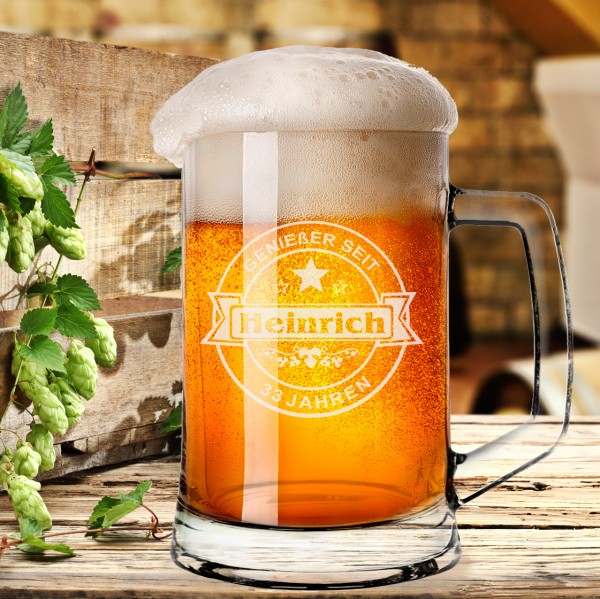 Bierseidel / Bierkrug 0,5l mit persönlicher Gravur für alle Genießer