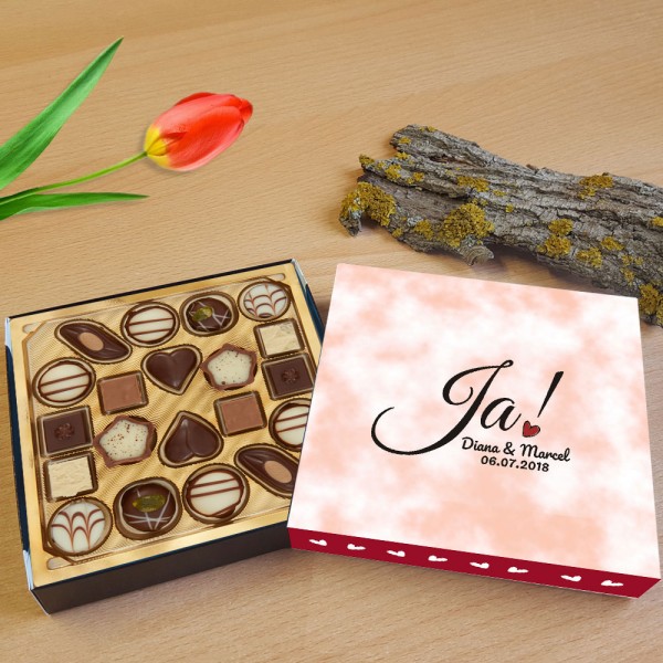 Lindt Pralinen *Ja* für Verliebte oder Hochzeit bedruckt