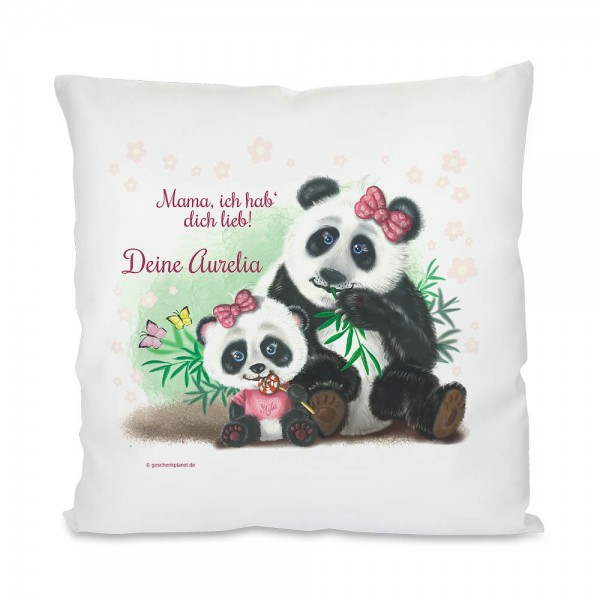 Kissen mit Panda Mama und Tochter - personalisiert
