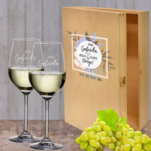 Danke - Weißwein Geschenkset in Holzkiste bedruckt
