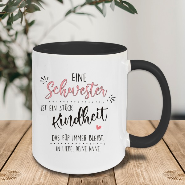 Keramik-Tasse bedruckt mit tollem Spruch für deine Schwester