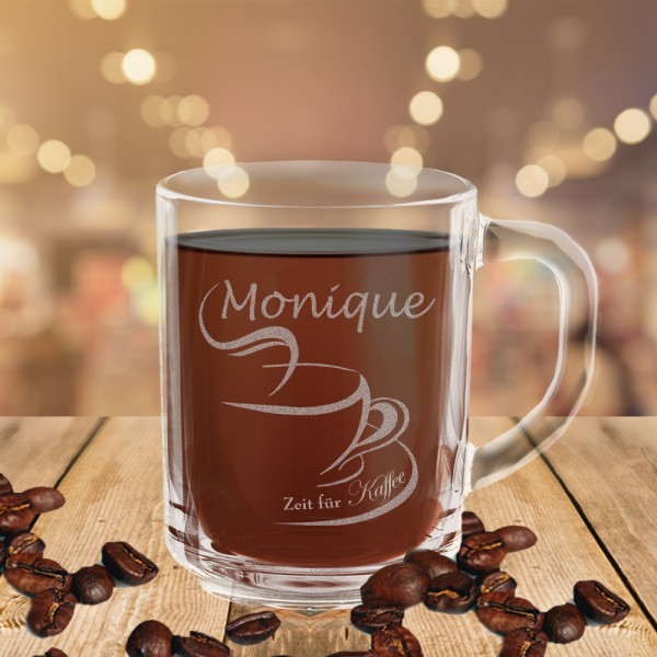 Glastasse für Kaffee mit Namens-Gravur