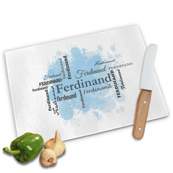 Frühstücksbrett mit Namen in verschiedenen Schriftarten - blau