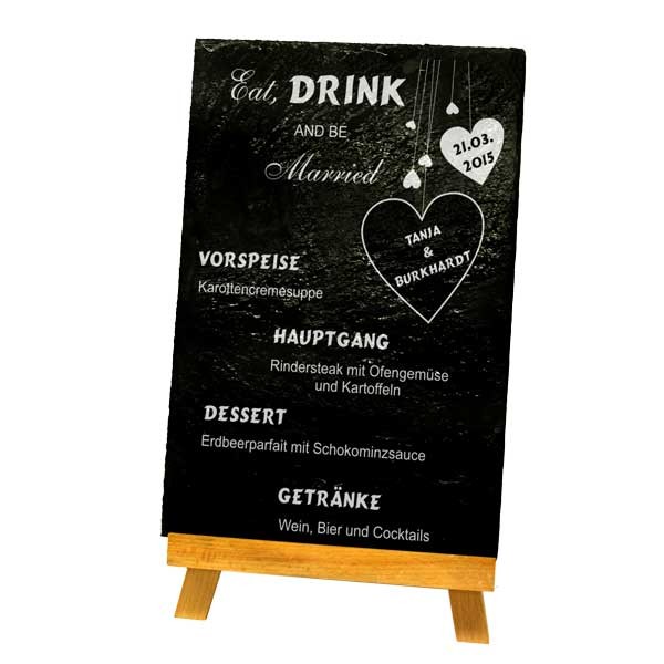 Menükarte Schiefertafel, Liebe