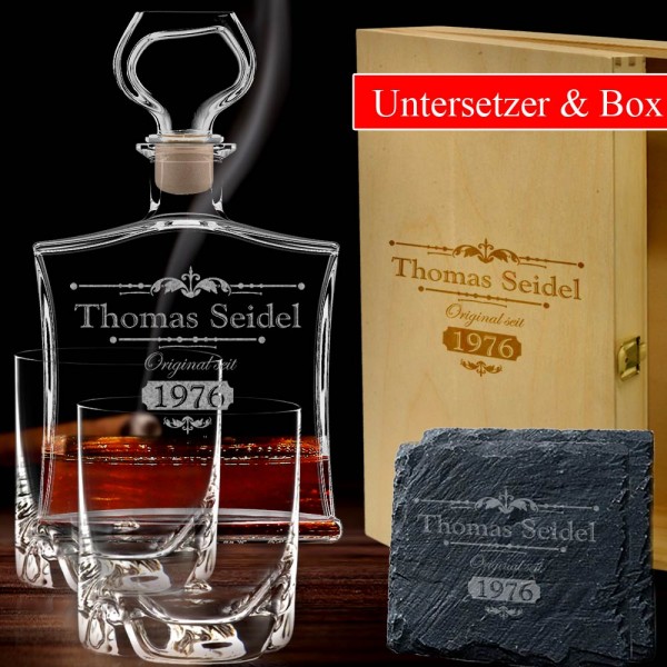 Whisky Geschenkset mit Gravur 6-tlg in Holzkiste