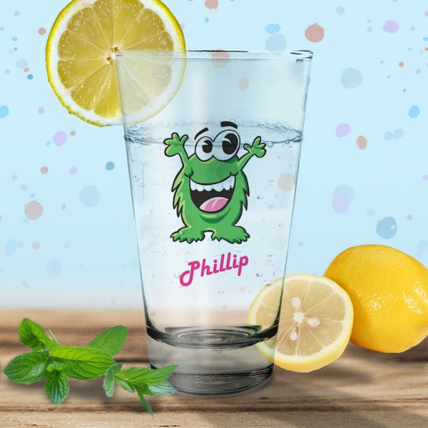 Bedrucktes Trinkglas / Saftglas für Kinder Knuddelmonster