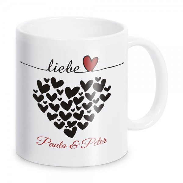 Tasse für Paare Liebe Herzen - mit Namen - weiß