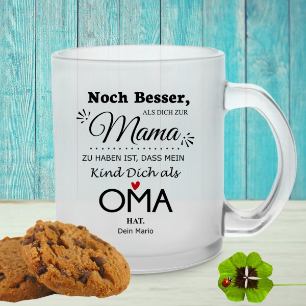 satinierte Glastasse bedruckt für Mama