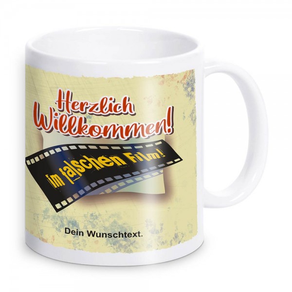 Herzlich Willkommen im falschen Film! Retro Tasse mit Text