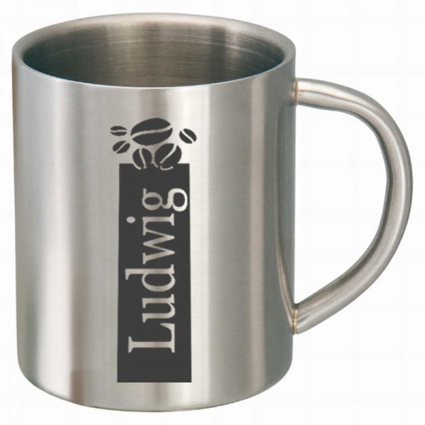 Tasse Edelstahl Kaffee mit Gravur des Namens