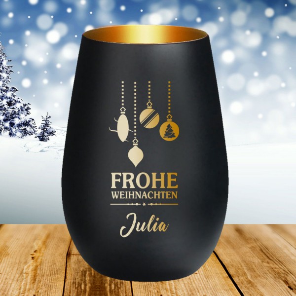 Windlicht Frohe Weihnachten mit persönlichem Text graviert