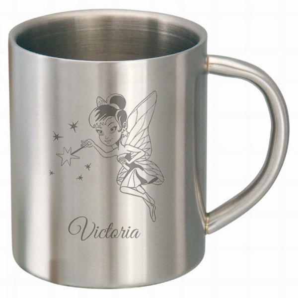 Edelstahltasse mit Fee als Motiv und Namensgravur
