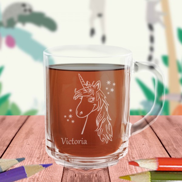 Einhorn Glas Tasse mit Namen personalisiert