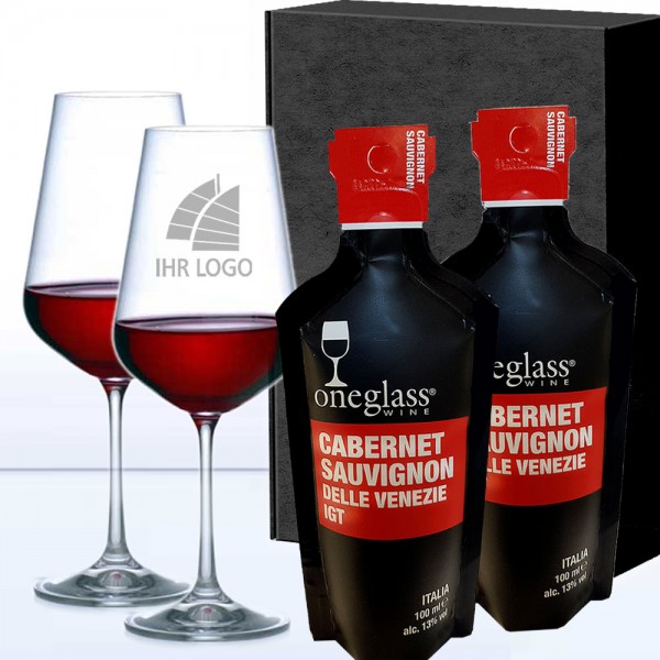 Sektgläser / Champagner mit Logo graviert als Set mit Holzkiste