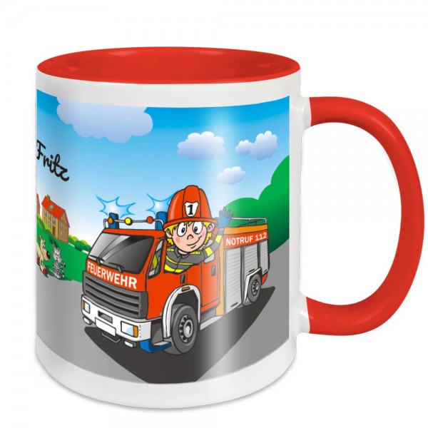 Persönliche Tasse für Jungs - Feuerwehrauto mit Namen