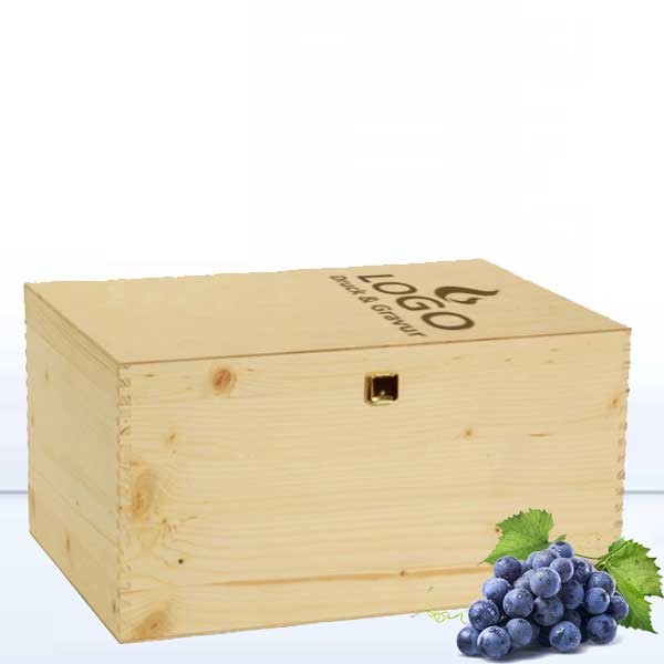 Holzkiste für 6 Flaschen mit Logo graviert
