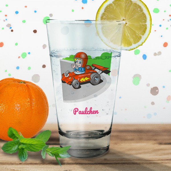 Bedrucktes Trink-/Saftglas für Kinder - Rennauto