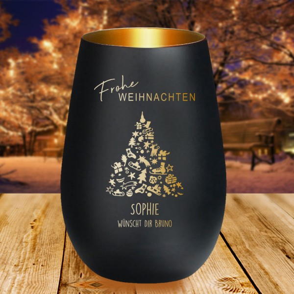 Geschenkidee für Weihnachten Windlicht mit persönlicher Gravur