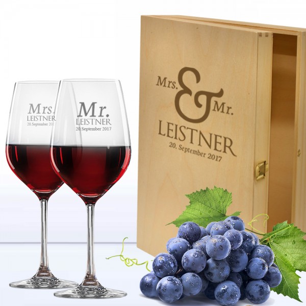 Rotwein Geschenkset mit Holzkiste
