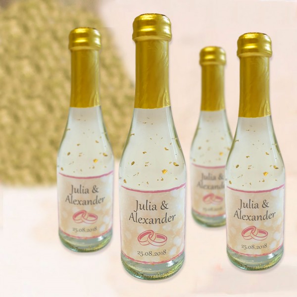 Personalisiertes Flaschenetikett zur Hochzeit für Sekt Piccolo 0,2 l Flaschen