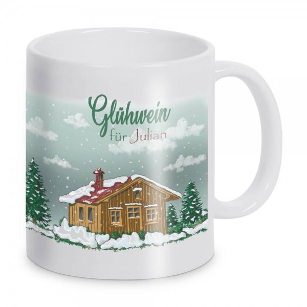 Glühweintasse mit Weihnachtsmotiv und Namen bedruckt