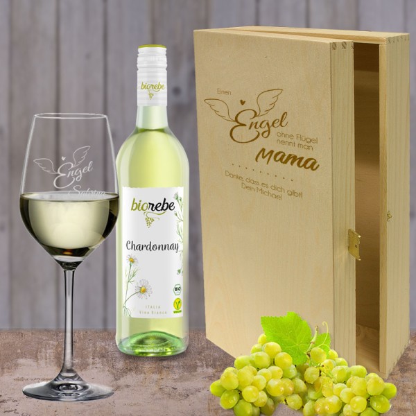 Wein Geschenkset Weißwein mit Namen - Engel ohne Flügel